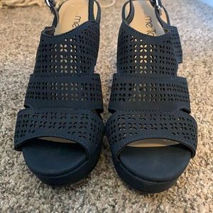 NWOT Blue platform Wedges